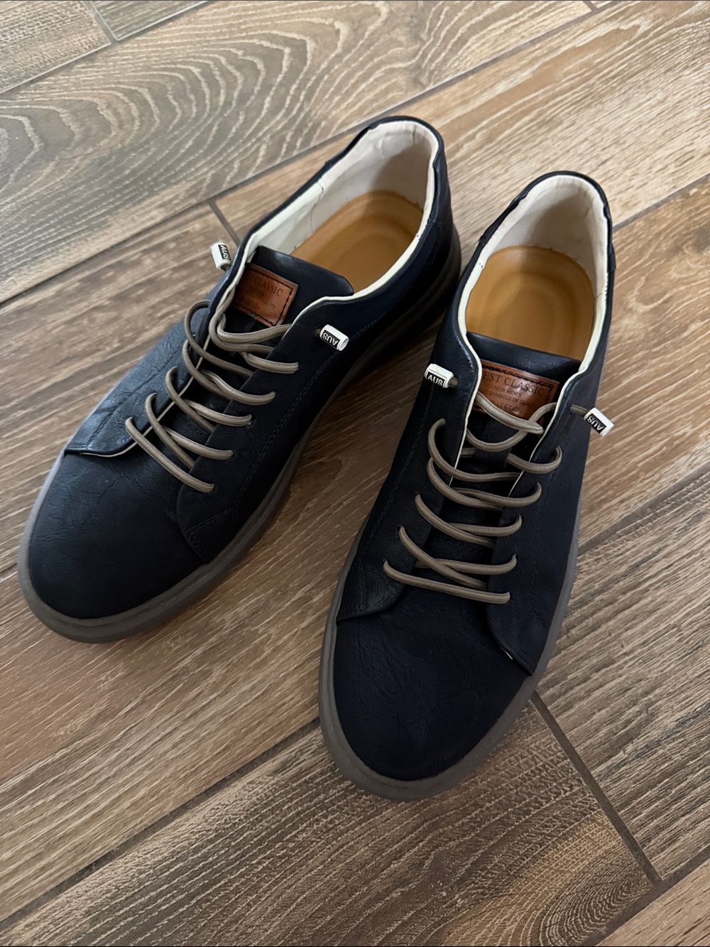 Men's Black Sneakers with Tan Interior and Gray Laces